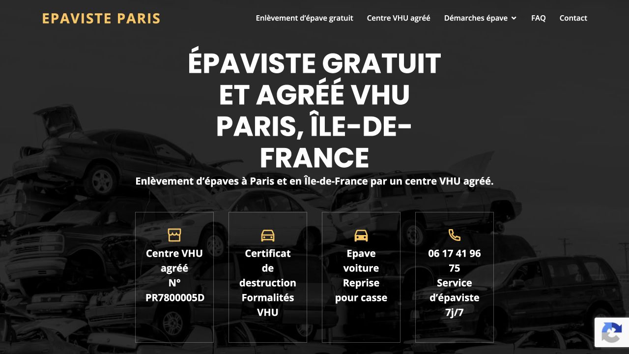 Capture du site de Épaviste Paris – Auto Pièces des Mureaux