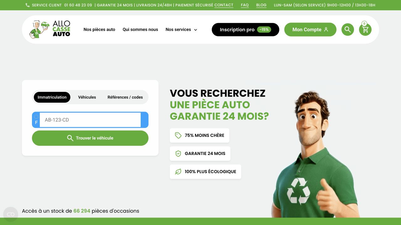 Capture du site de Allo Casse Auto