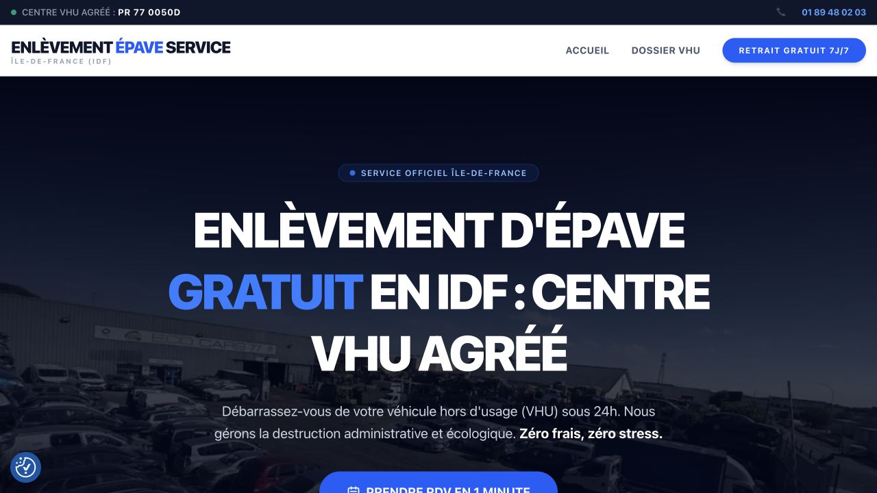 Capture du site de Enlèvement Épave Service – Eco Cars 77