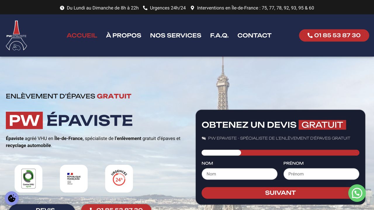 Capture du site de PW Épaviste